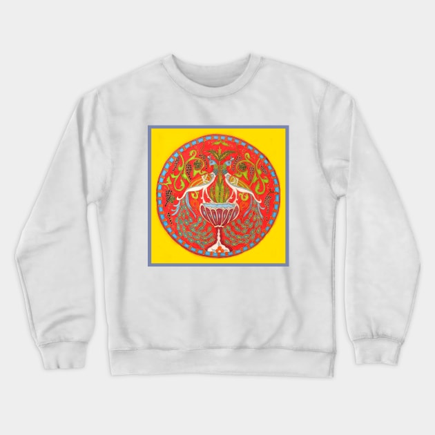 Armenian Peacocks painting on silk Crewneck Sweatshirt by melartbubble